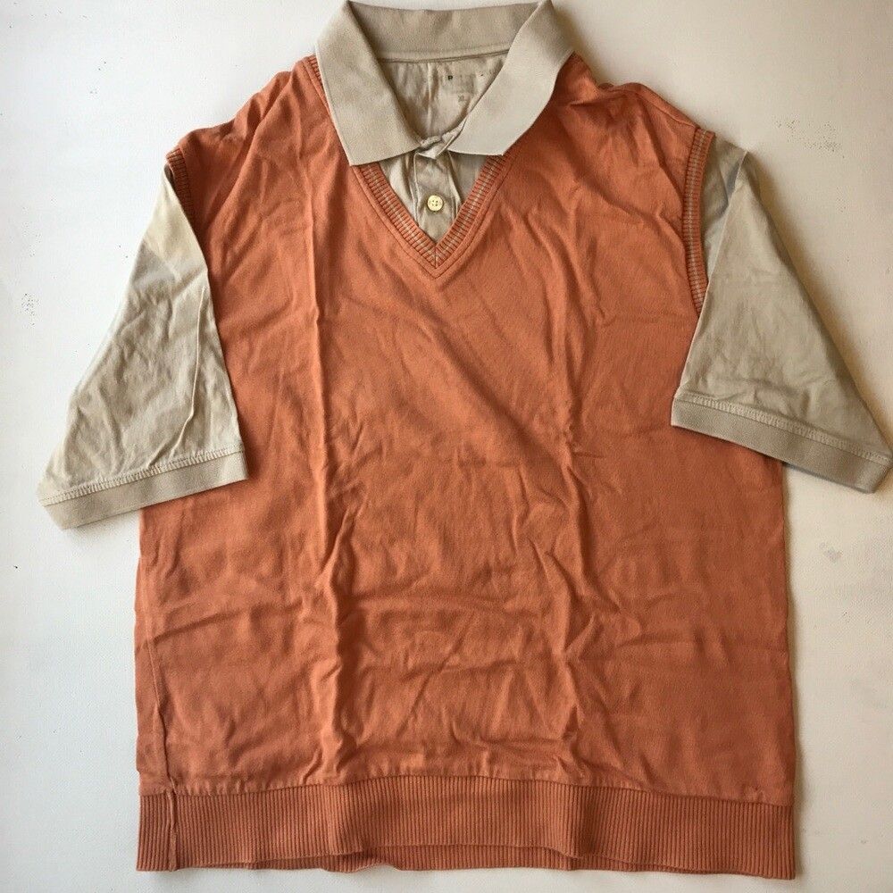 Dockers mens polo shirt faux vest XL orange brown cotton collared short sleeve